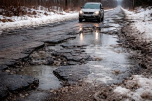 наезд на яму или бордюр зимой — последствия удара колеса и подвески