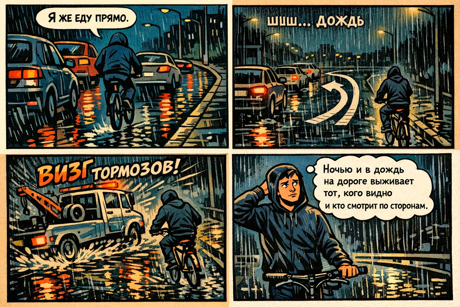 велосипедист на дороге ночью опасная ситуация вид с эвакуатора