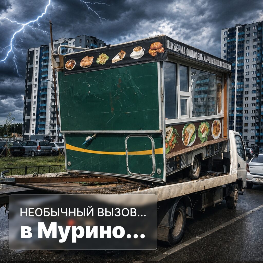 Перевозка торгового павильона на эвакуаторе в Мурино