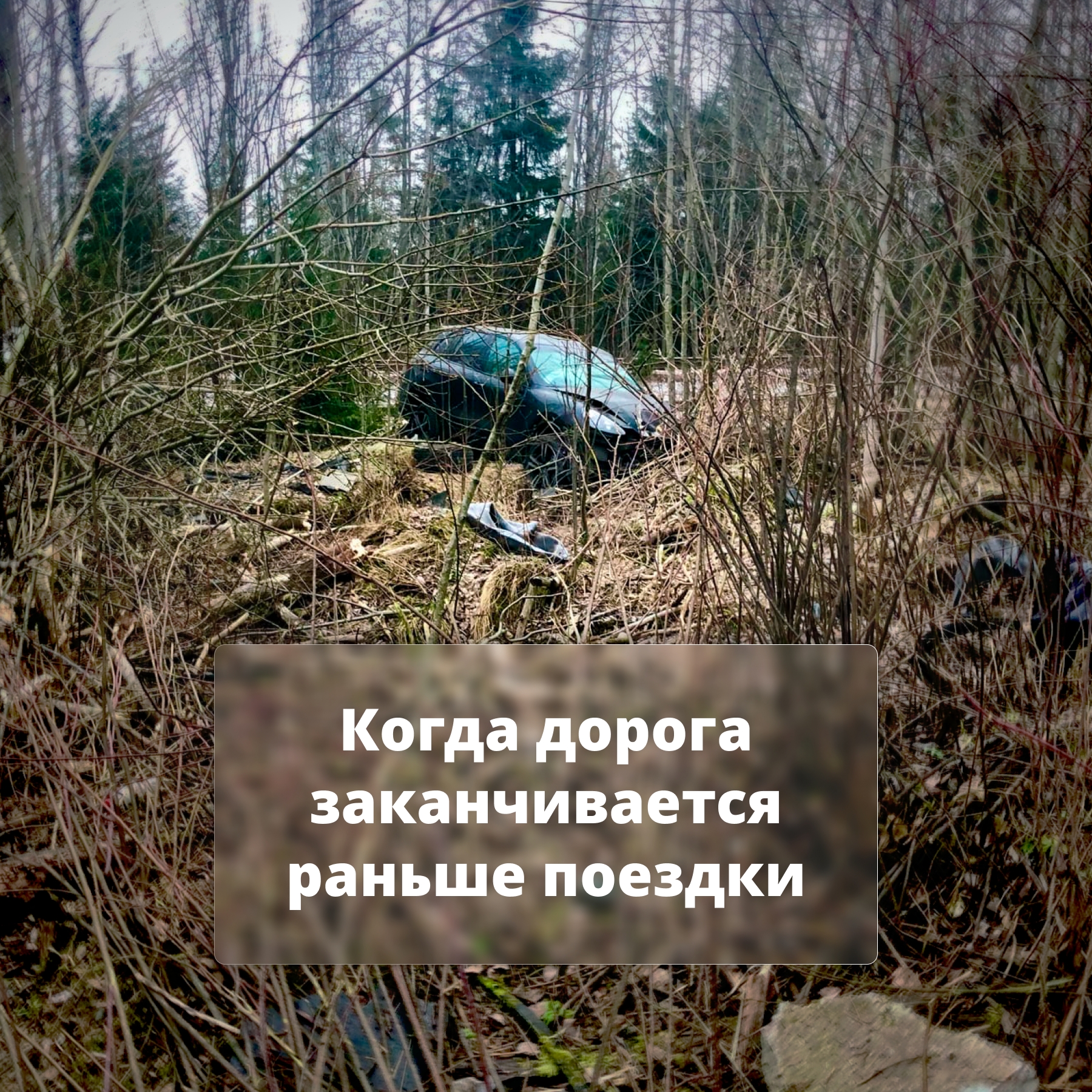 Автомобиль после съезда с дороги перед эвакуацией в Ленинградской области